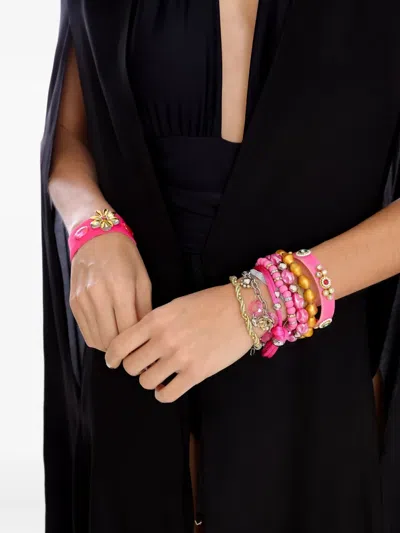 Amir Slama Beaded Flower Bracelet Set In Pink