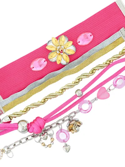 Amir Slama Beaded Flower Bracelet Set In Pink