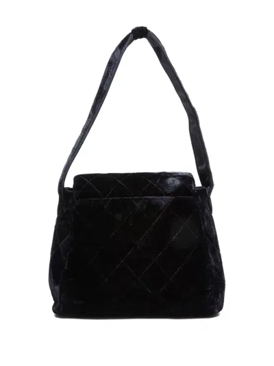Pre-owned Chanel 1996-1997 Velvet Turn-lock Cc-mark Shoulder Bag In Black