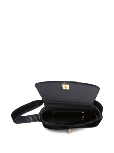 Pre-owned Chanel 1996-1997 Velvet Turn-lock Cc-mark Shoulder Bag In Black