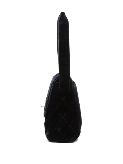 Pre-owned Chanel 1996-1997 Velvet Turn-lock Cc-mark Shoulder Bag In Black