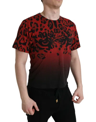 Dolce & Gabbana Red Leopard Cotton Short Sleeves T-shirt In Animal Print