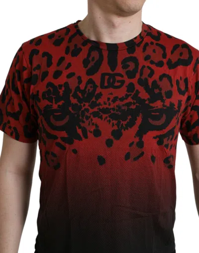 Dolce & Gabbana Red Leopard Cotton Short Sleeves T-shirt In Animal Print