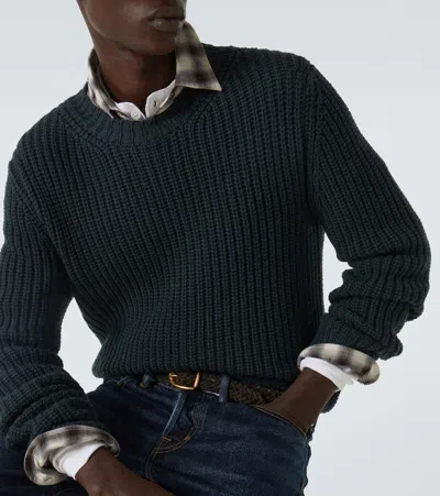 Tom Ford Mens Light Grey Crewneck Knitted Wool Cashmere Blend Jumper In Gray