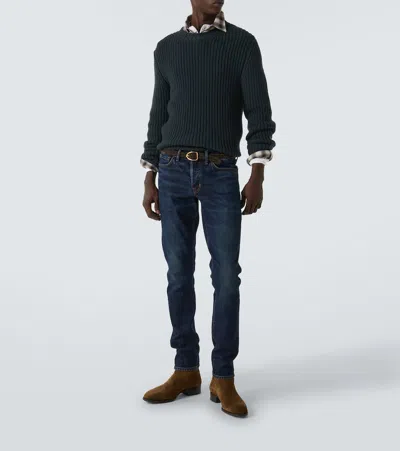 Tom Ford Mens Light Grey Crewneck Knitted Wool Cashmere Blend Jumper In Gray