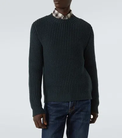 Tom Ford Mens Light Grey Crewneck Knitted Wool Cashmere Blend Jumper In Gray