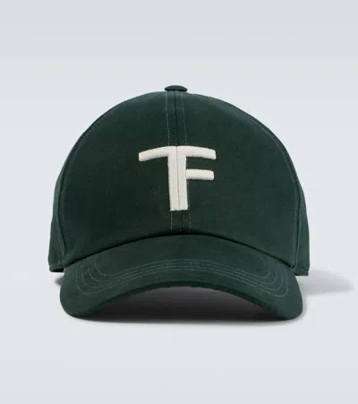 Tom Ford Tf Embroidered Leather-trimmed Baseball Cap In Green