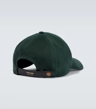 Tom Ford Tf Embroidered Leather-trimmed Baseball Cap In Green