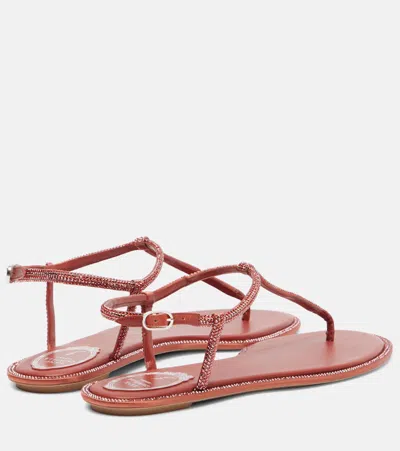 René Caovilla Diana Embellished Satin Thong Sandals In Red