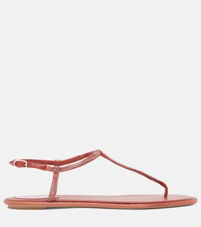 René Caovilla Diana Embellished Satin Thong Sandals In Red