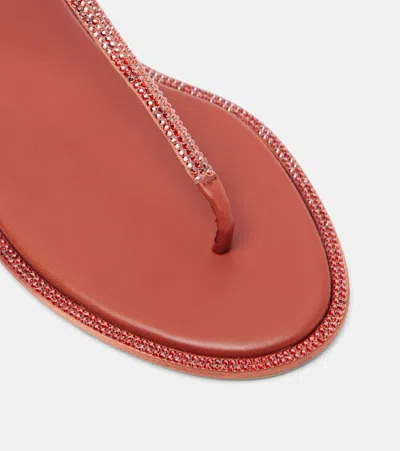 René Caovilla Diana Embellished Satin Thong Sandals In Red