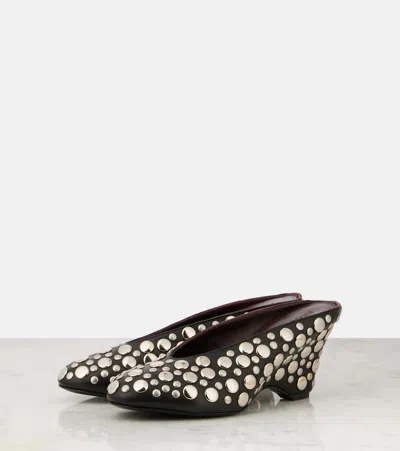 Khaite Cloak 75 Studded Leather Wedge Mules