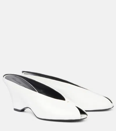 Khaite Cloak 75 Leather Peep-toe Wedge Mules
