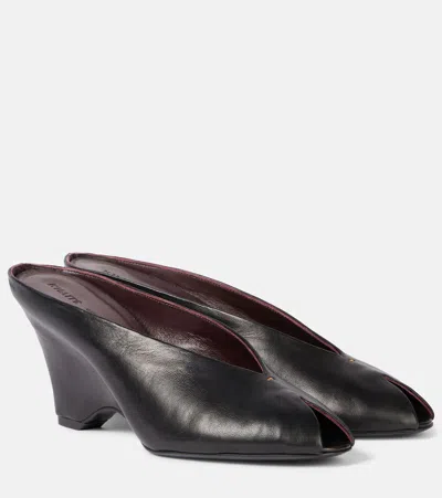 Khaite Cloak 75 Leather Peep-toe Wedge Mules