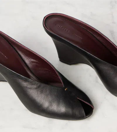 Khaite Cloak 75 Leather Peep-toe Wedge Mules