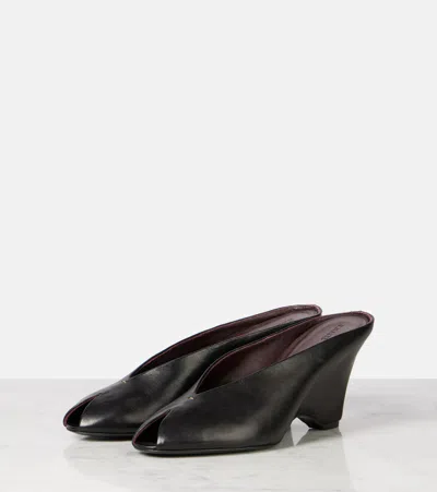 Khaite Cloak 75 Leather Peep-toe Wedge Mules