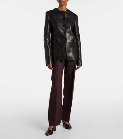 Khaite Cloak 75 Leather Peep-toe Wedge Mules