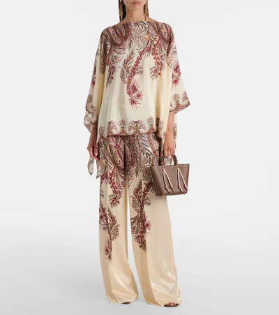 Etro Beige Printed Envers Satin Palazzo Trousers In Neutral