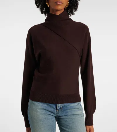 Tom Ford Brown Sweater With High Neck In Cashmere And Cotton Blend Woman In Brown