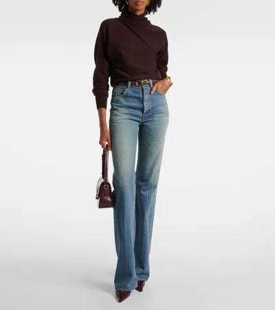 Tom Ford Brown Sweater With High Neck In Cashmere And Cotton Blend Woman In Brown