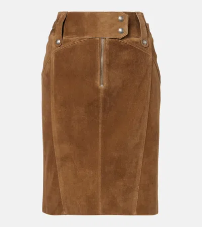 Tom Ford Suede Pencil Skirt In Brown