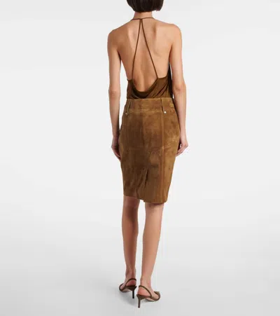 Tom Ford Suede Pencil Skirt In Brown