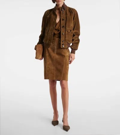 Tom Ford Suede Pencil Skirt In Brown