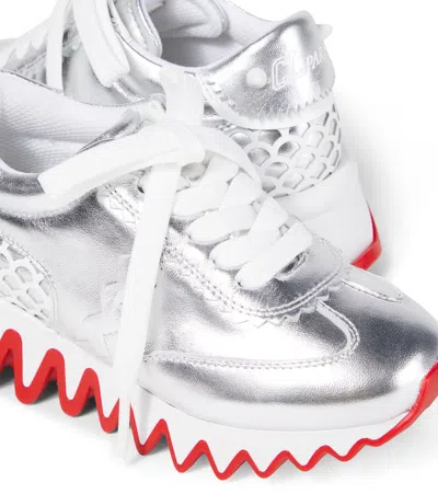 Christian Louboutin Shark Metallic Leather Sneakers In Silver