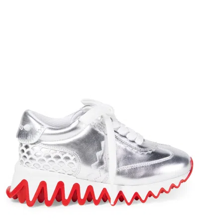 Christian Louboutin Shark Metallic Leather Sneakers In Silver