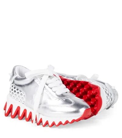 Christian Louboutin Shark Metallic Leather Sneakers In Silver