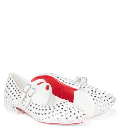Christian Louboutin Jane Strass Satin Ballet Flats In White