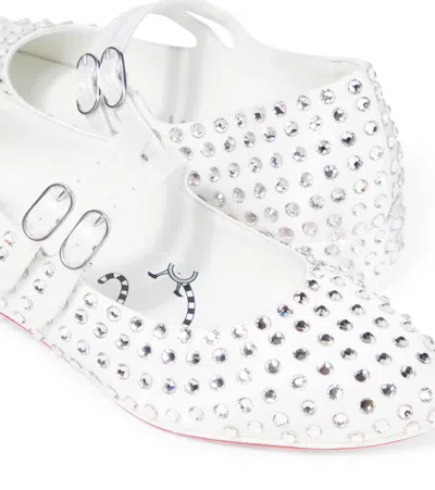 Christian Louboutin Jane Strass Satin Ballet Flats In White