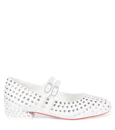 Christian Louboutin Jane Strass Satin Ballet Flats In White