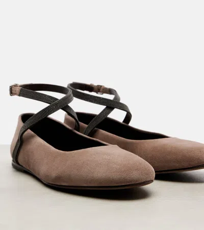 Brunello Cucinelli Monili Suede Ballerina Flats