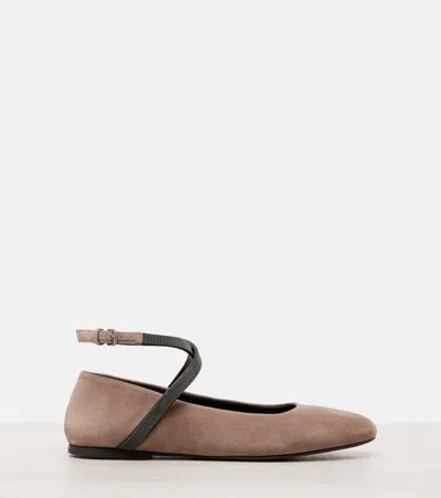 Brunello Cucinelli Monili Suede Ballerina Flats