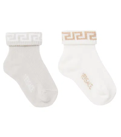 Versace Baby La Greca Set Of 2 Socks In White