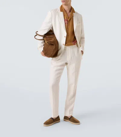 Frescobol Carioca Roberto Floral Linen Bowling Shirt In Brown