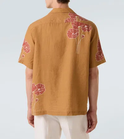Frescobol Carioca Roberto Floral Linen Bowling Shirt In Brown