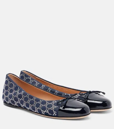 Gucci Gg Embellished Denim Ballet Flats