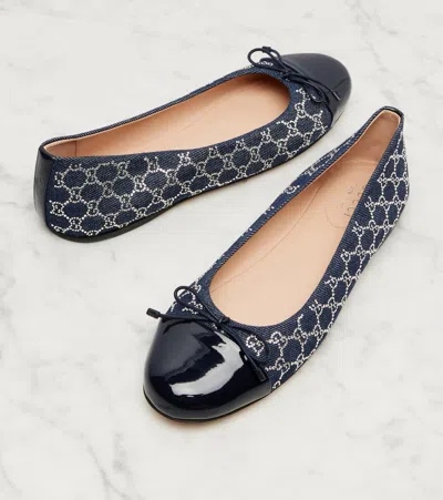 Gucci Gg Embellished Denim Ballet Flats