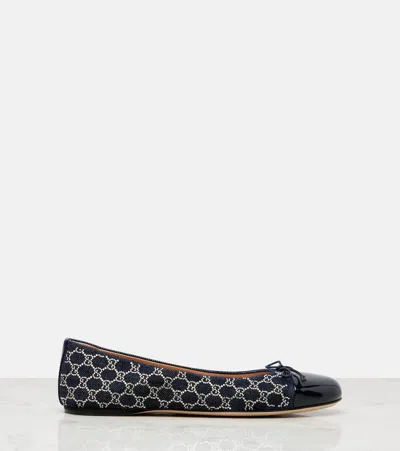 Gucci Gg Embellished Denim Ballet Flats