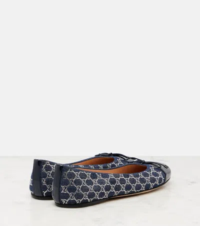 Gucci Gg Embellished Denim Ballet Flats