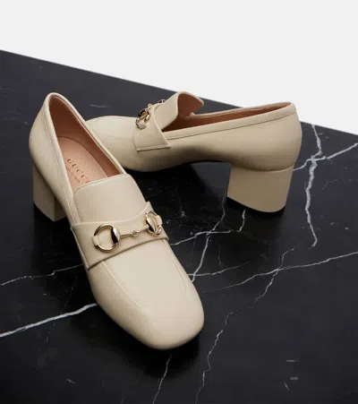 Gucci Lady Horsebit Nappa Leather Pumps In Neutral