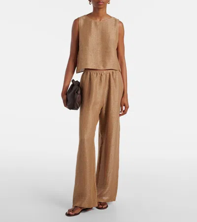 Leset Stella Sequined Linen-blend Wide-leg Pants