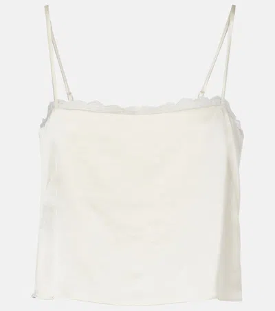 Leset Barb Cropped Lace Satin Camisole In White