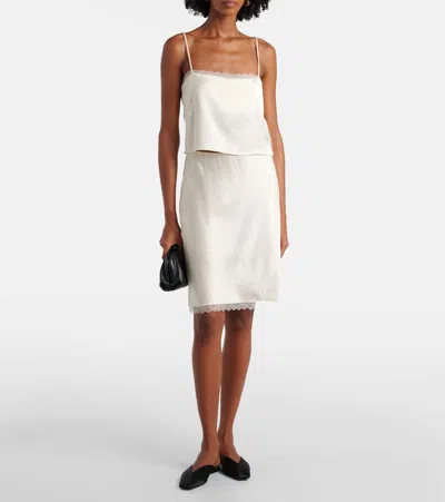 Leset Barb Lace-trimmed Satin Slip Skirt In White