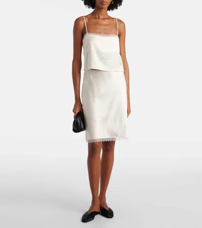 Leset Barb Cropped Lace Satin Camisole In White