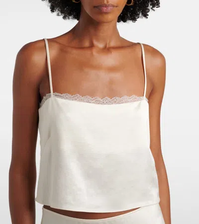 Leset Barb Cropped Lace Satin Camisole In White