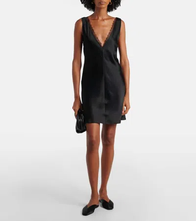 Leset Barb Lace-trimmed Satin Minidress In Black