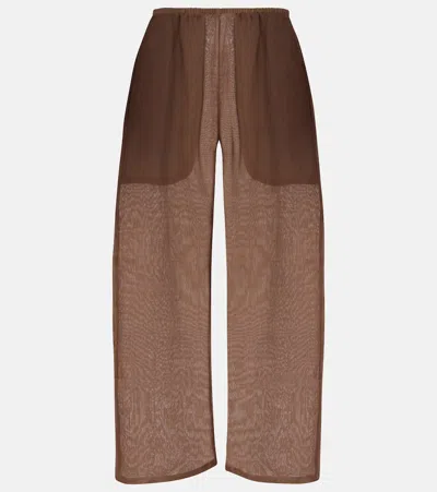 Leset Niko Ramie Cropped Barrel-leg Pants In Brown
